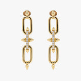 A pair of gold chain-link drop earrings with diamond accents,