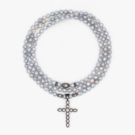 Akoya Pearl and Diamond Cross Necklace