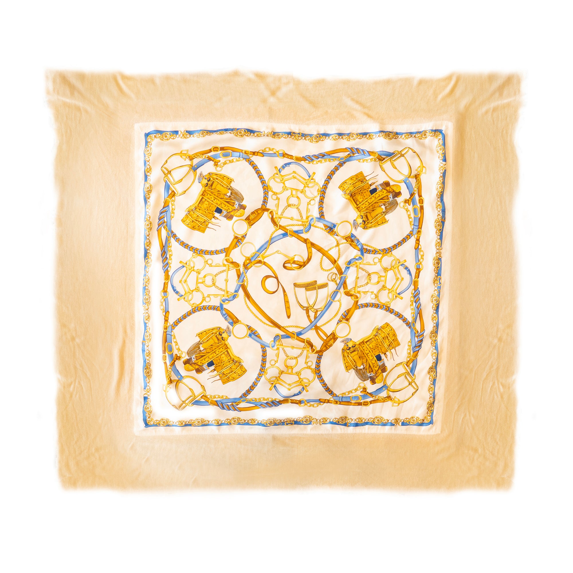 Avant Toi Silk Print Foulard Scarf in Vanilla — 100% silk and destroyed edges, 51 x 47 inches, made in Italy
