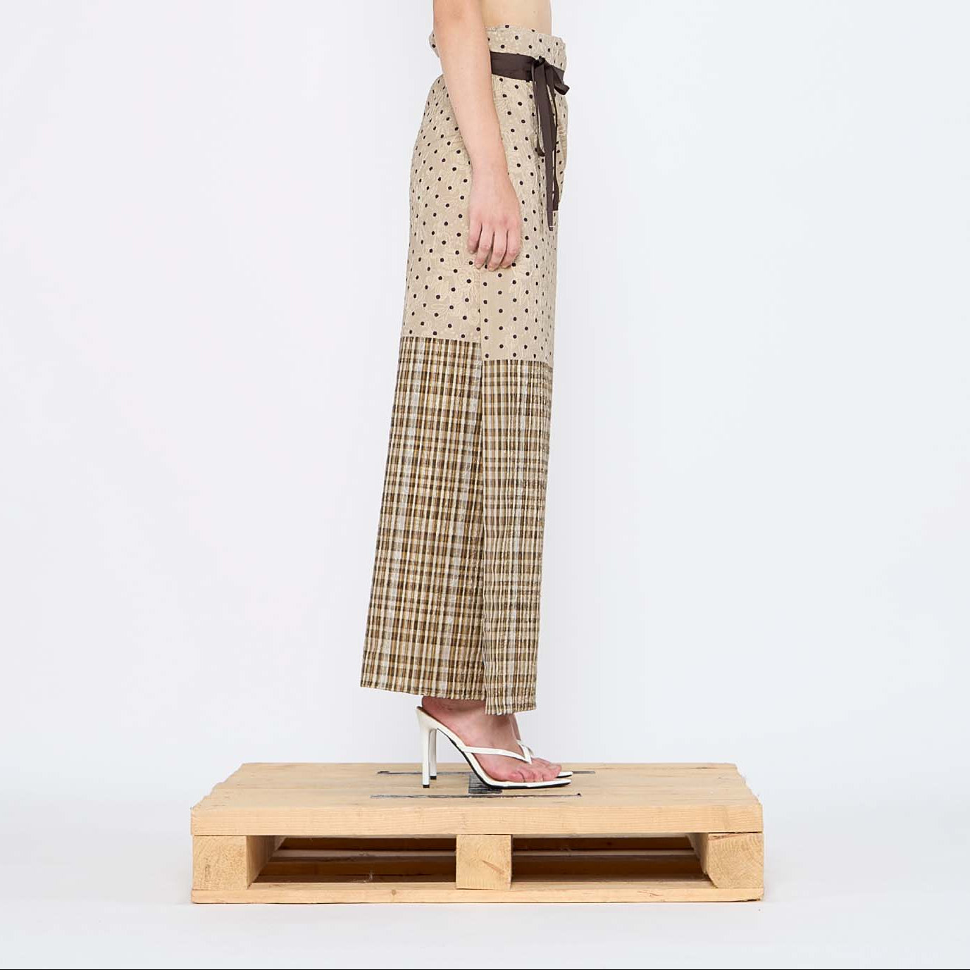 Barbara Bologna Print Pareo wrap Skirt with multiple prints worn by model.