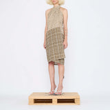 Barbara Bologna Print Pareo wrap Skirt with multiple prints worn by model as a dress.