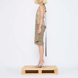 Barbara Bologna Print Pareo wrap Skirt with multiple prints worn by model as a dress.