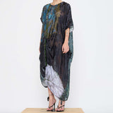 Barbara Bologna Silk Viscose Print Dress — side view, fluid print dress in 67% viscose and 33% silk, one size, made in Italy