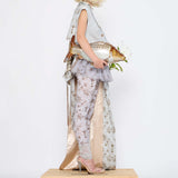 Barbara Bologna Mixed Print Textured Stolla Vest, side view — sleeveless cotton vest with a ollage print featuring crocodile, plaid, and floral patterns, belted at waist