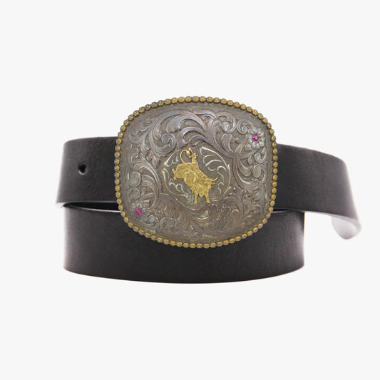 Vintage rodeo buckle and leather belt