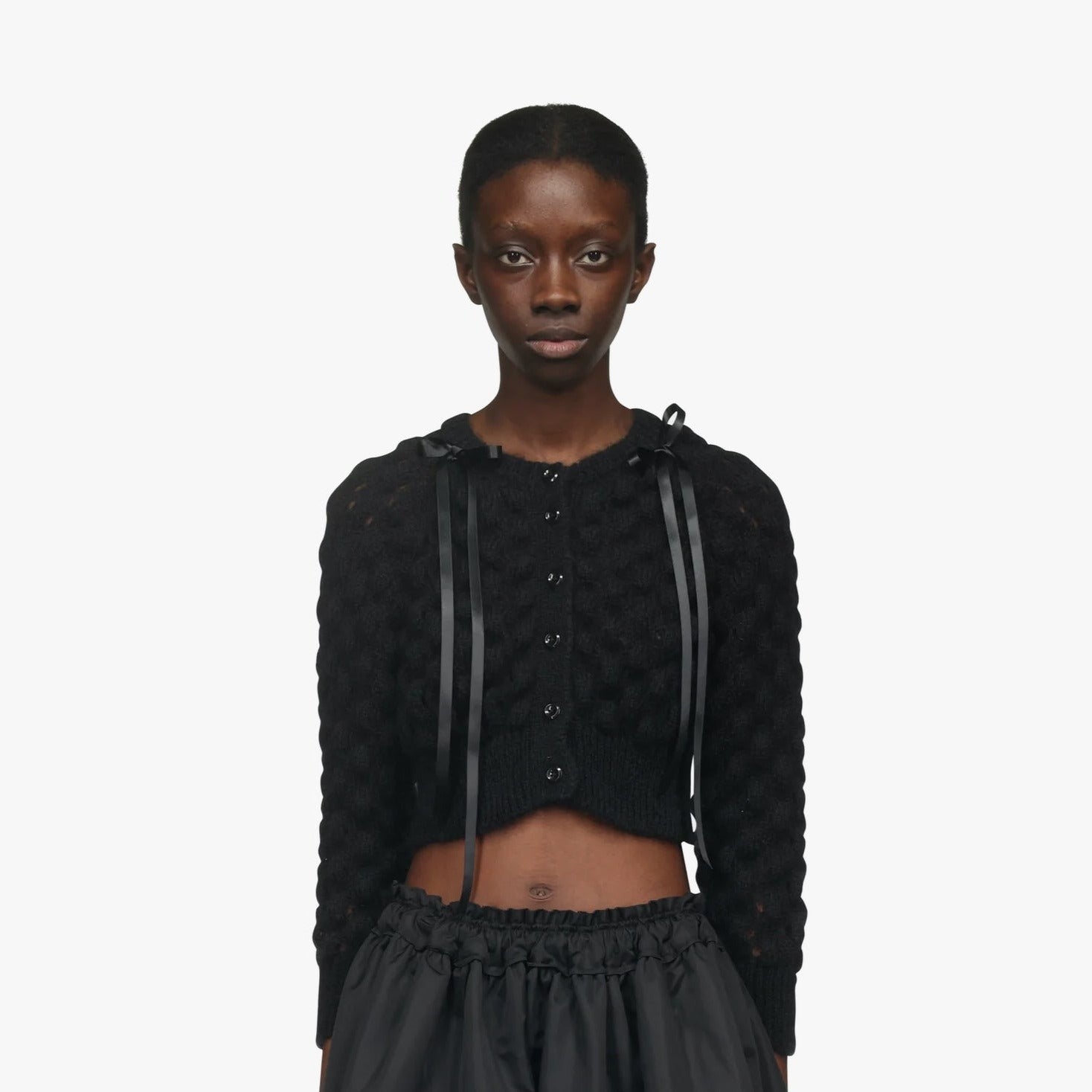 Simone Rocha Long Sleeve Bubble Knit Cardigan With Bow Detail