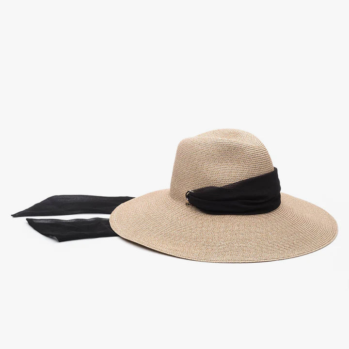 Cassidy Hat with Black Scarf - Sand