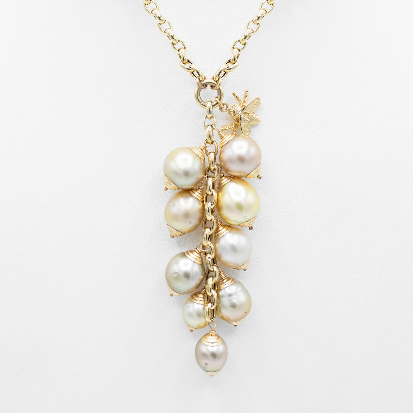 South Sea Pearl and 14k Gold Bee Necklace