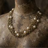 Vintage Multi Strand Necklace with Faux Pearls