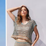 Knit Crop Top - Teal/Gold