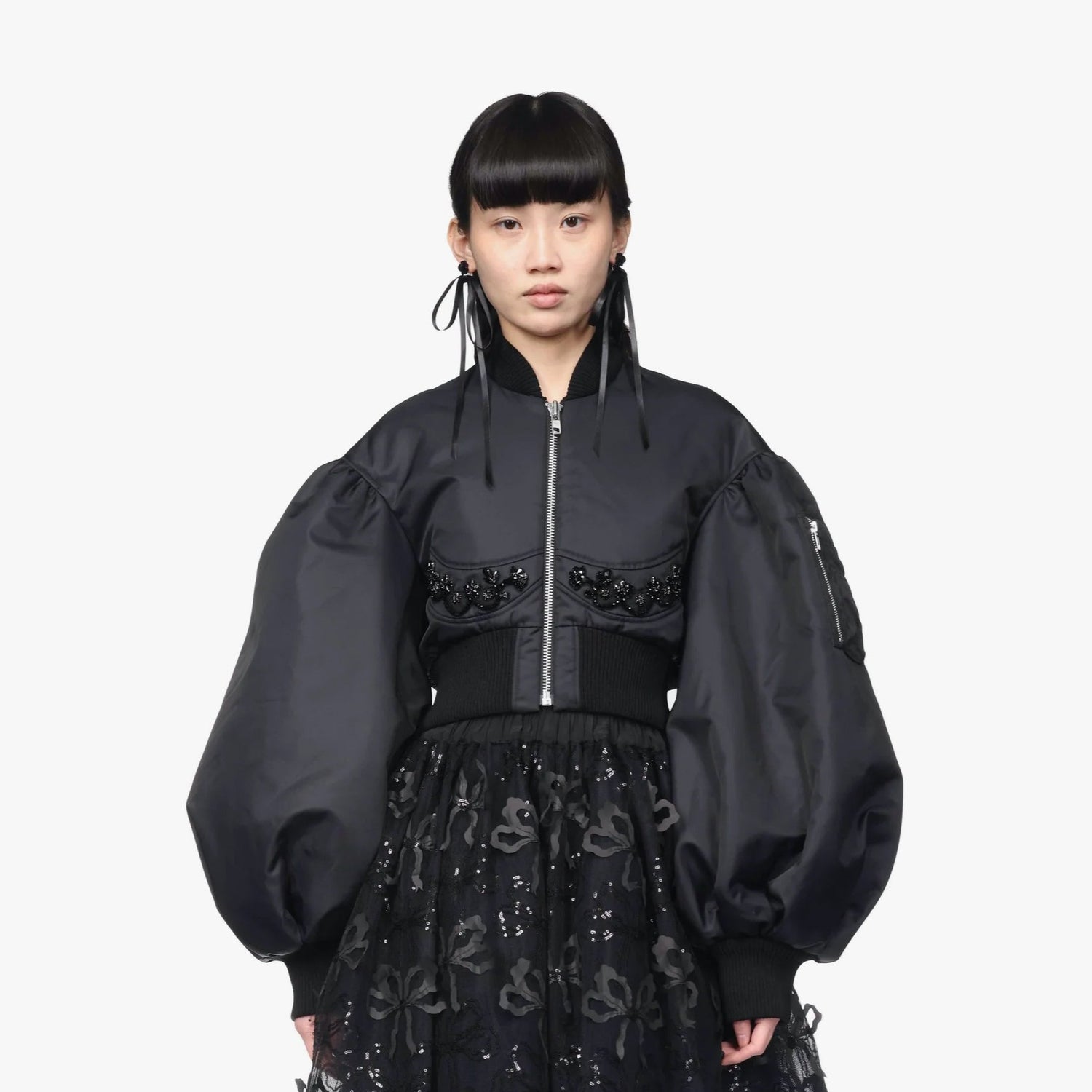 Simone Rocha Cropped Embellished Bomber Jacket