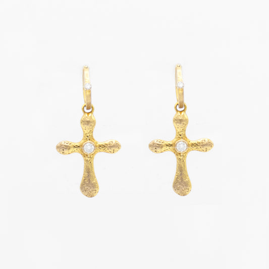 Gold and Diamond Cross Earrings