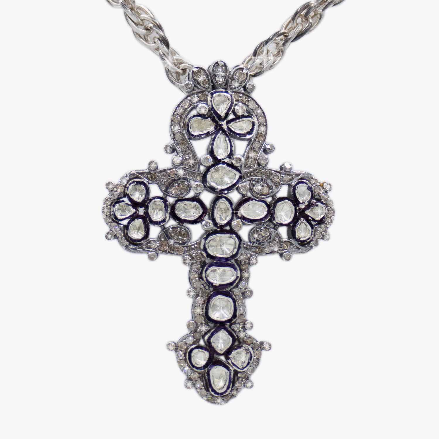 Irit Designs Rose Cut Diamonds and Sterling Silver Cross Necklace