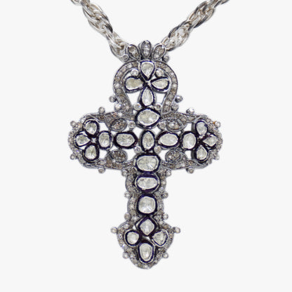 Irit Designs Rose Cut Diamonds and Sterling Silver Cross Necklace