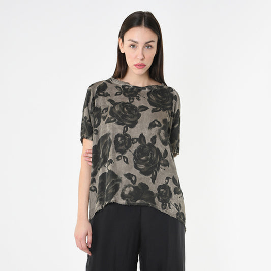 Floral Print Satin T-shirt