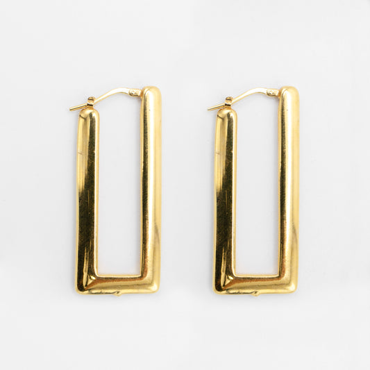 14K Hollow Gold Rectangle Hoop Earrings