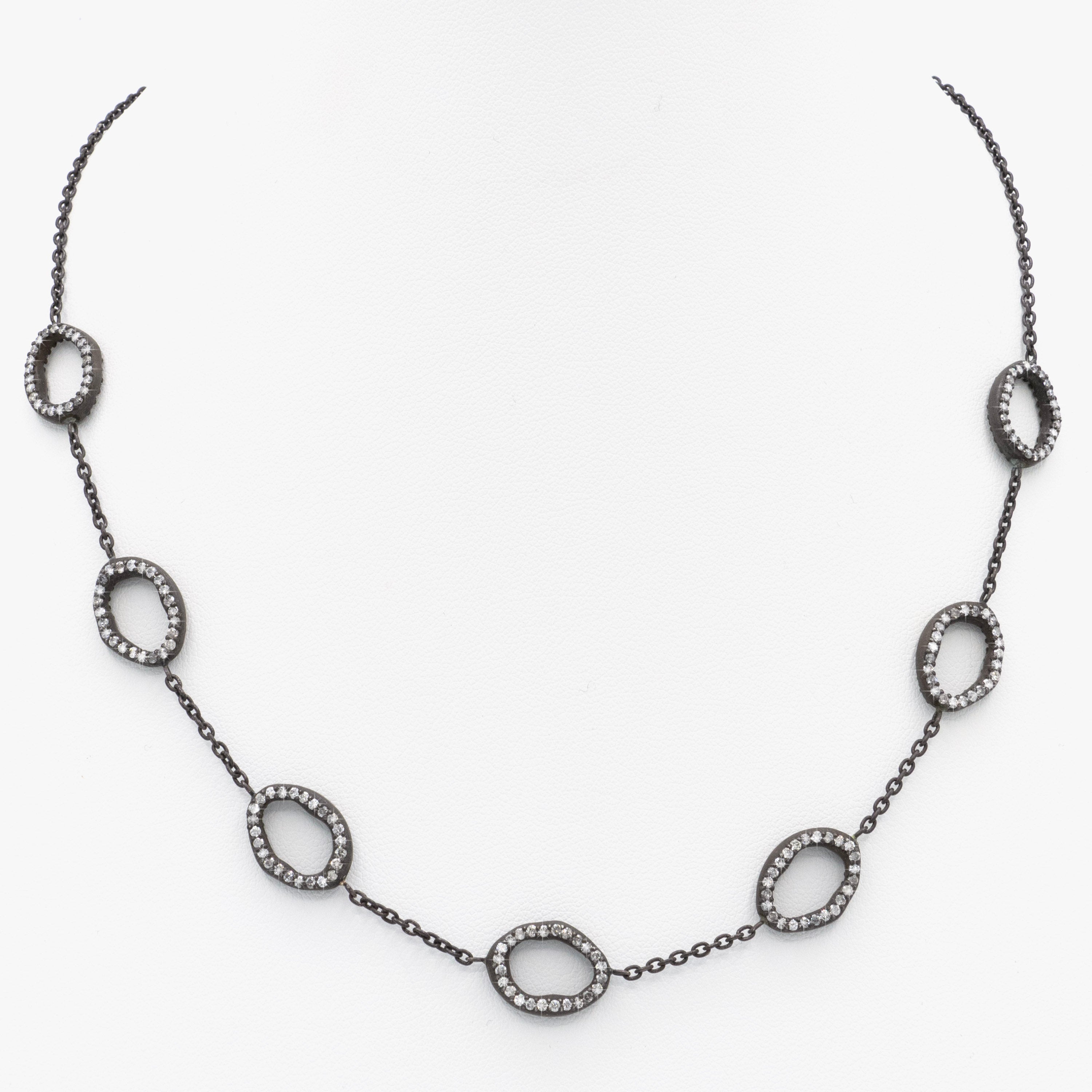 Irit Design 7 Sterling Silver Hoops with Diamonds Drop Necklace