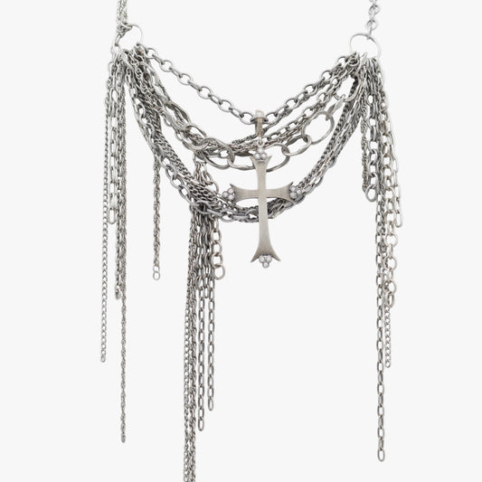 Multi Chain and Diamonds Cross Necklace