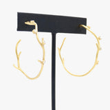 18K Gold Branch Hoop Earrings with Diamonds