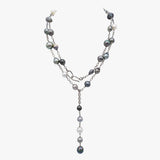 Pearl lariat necklace on sterling silver chain