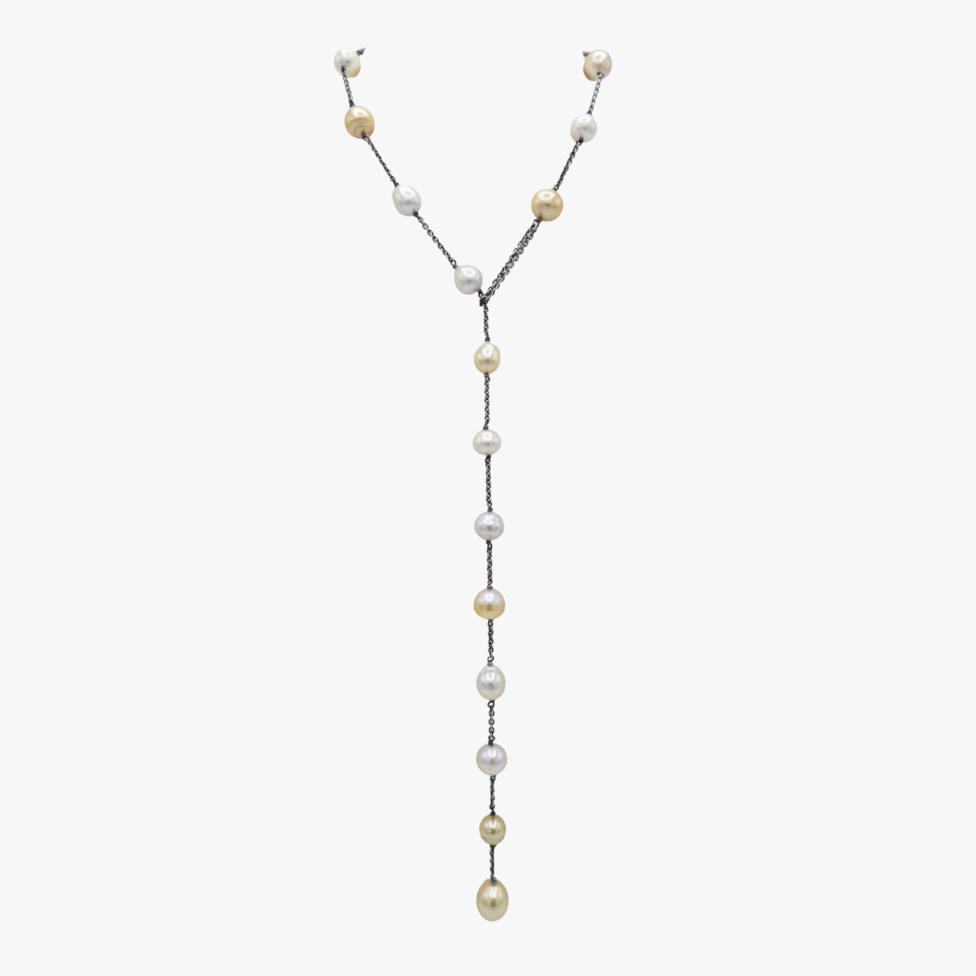 Champagne pearl lariat necklace
