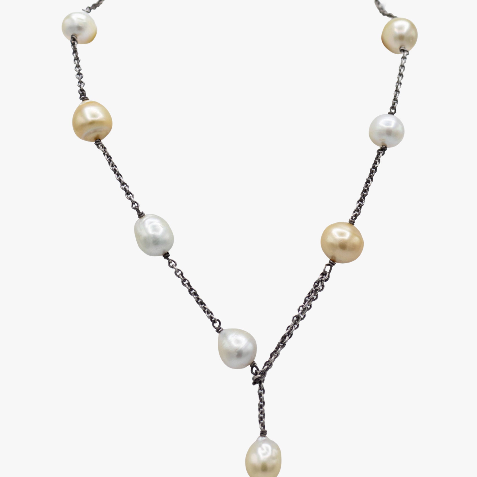 Champagne pearl lariat necklace