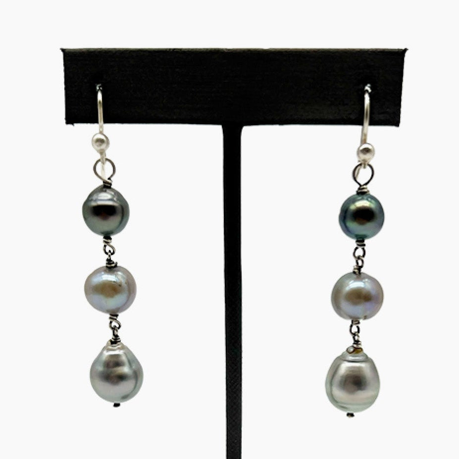 Tahitian Pearls and Sterling Silver Earrings