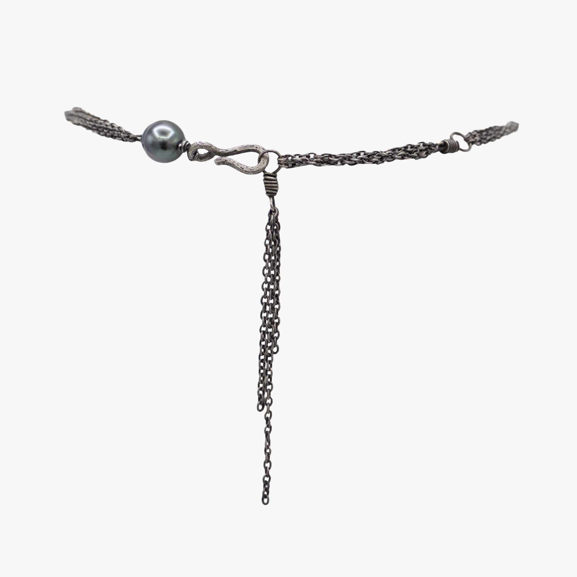 Back of a sterling silver and Tahitian pearl necklace
