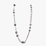 A long pearl and sterling silver necklace