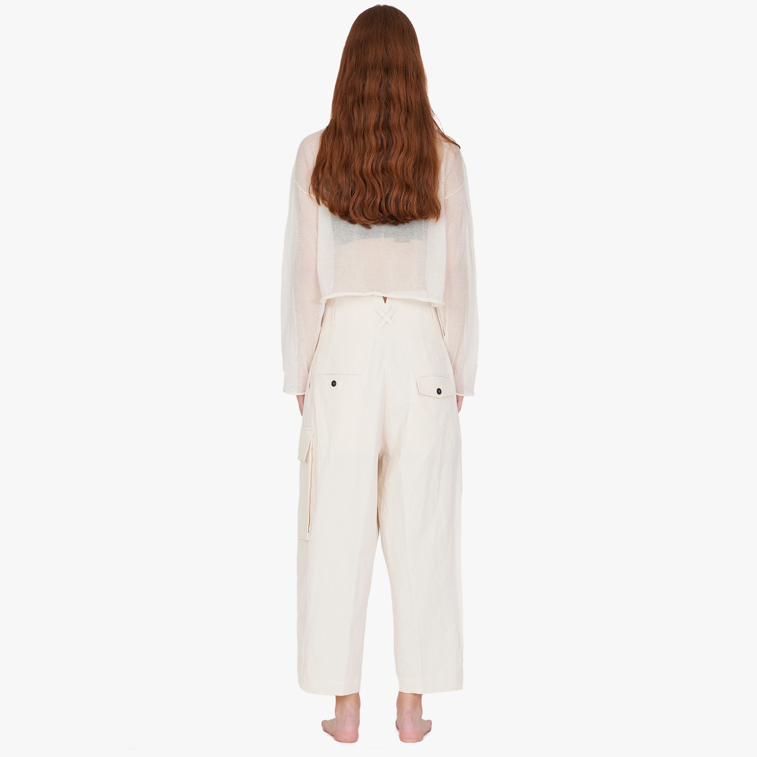 Isabel Benenato Cotton Linen Wide Cropped Pant