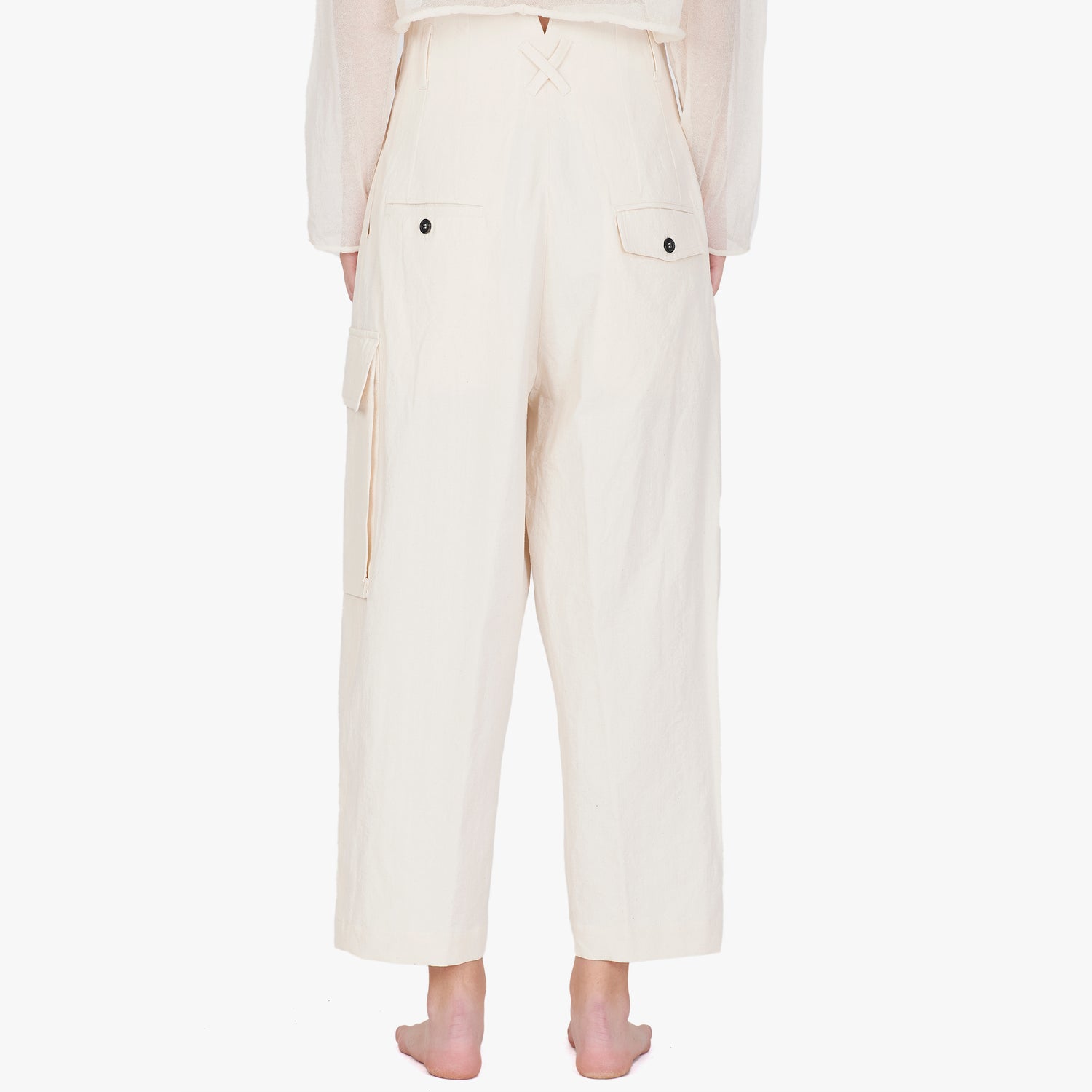 Isabel Benenato Cotton Linen Wide Cropped Pant