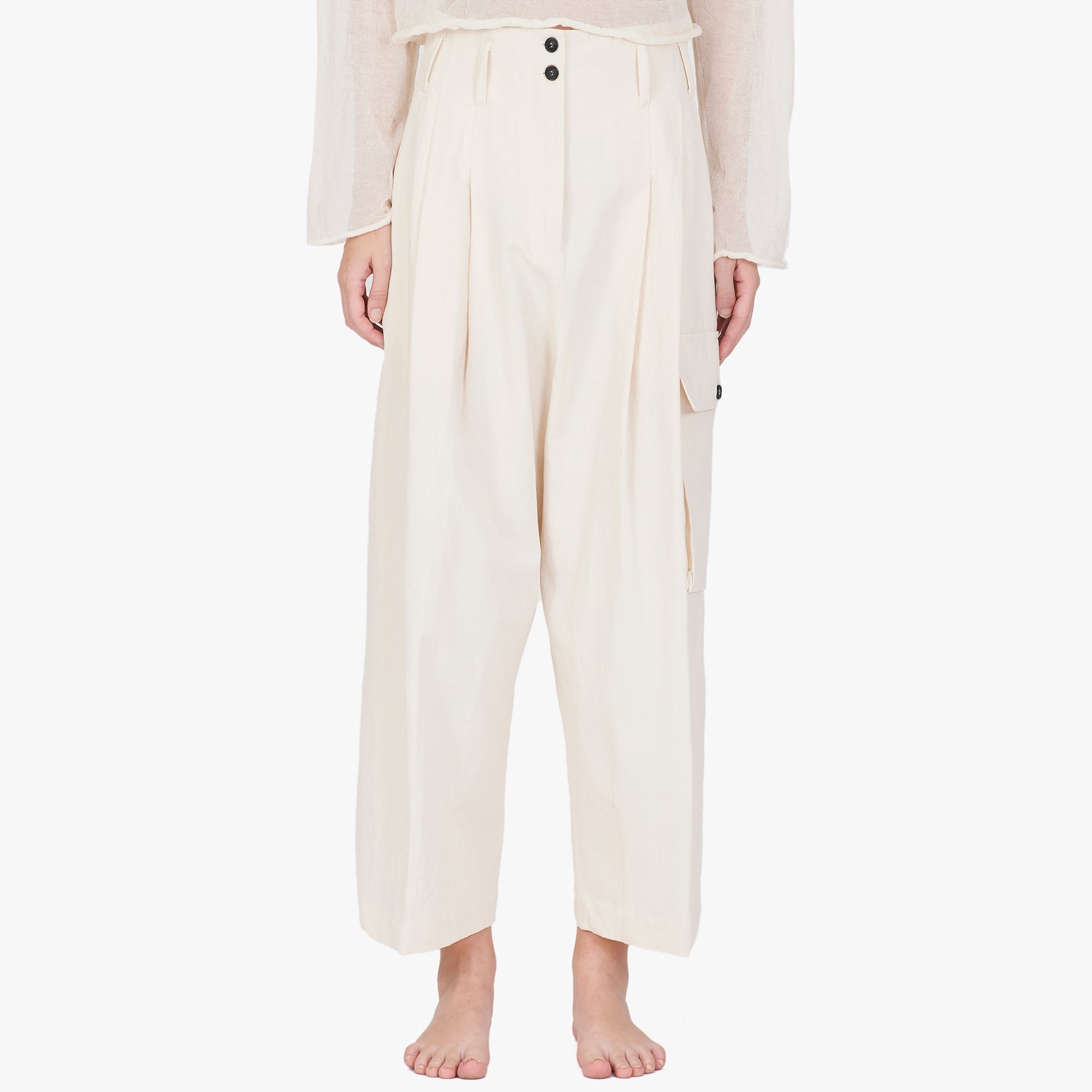 Isabel Benenato Cotton Linen Wide Cropped Pant