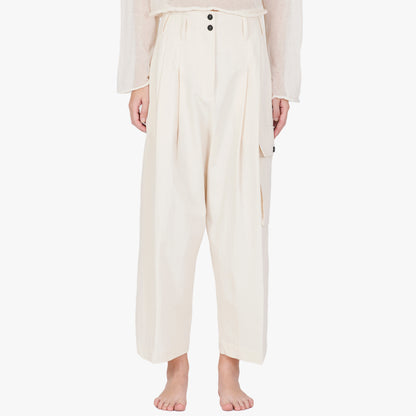 Isabel Benenato Cotton Linen Wide Cropped Pant