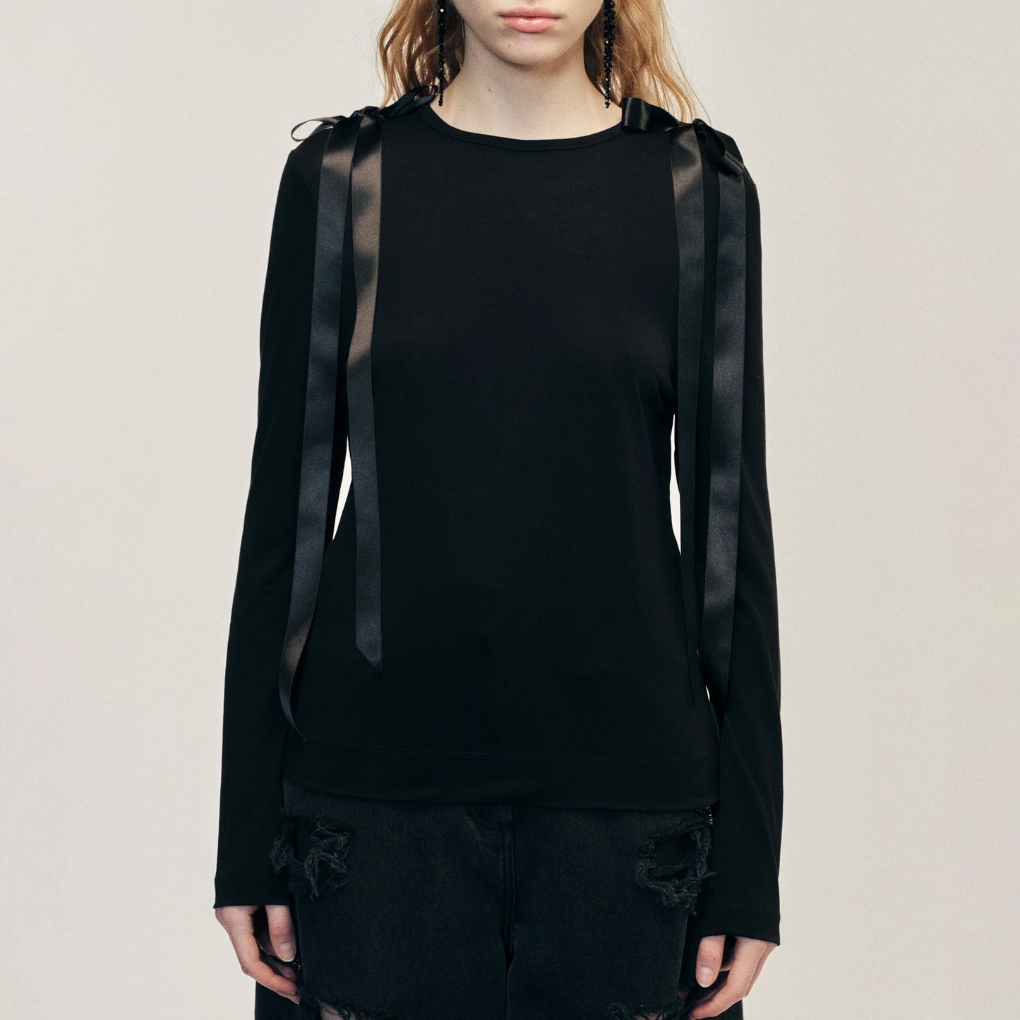 Bow Ribbon Tail Long Sleeve T-Shirt