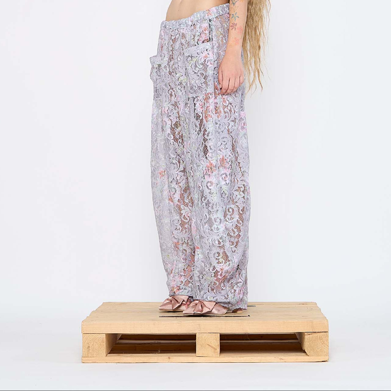 Model wearing Barbara Bologna Lace Bubble Pants