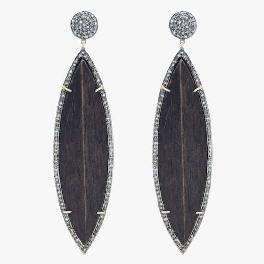 Wood and Diamond Earrings