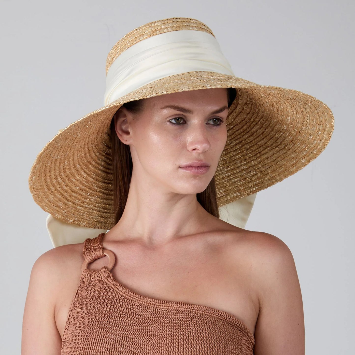 Mirabel Hat with Cream Satin Bow