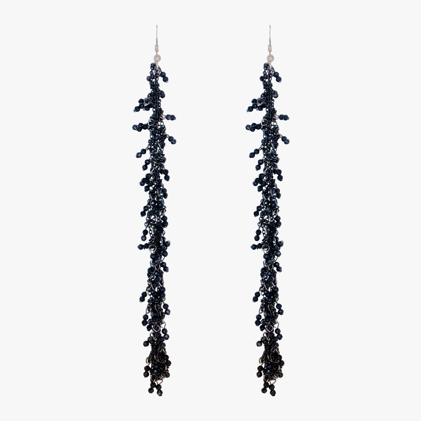 Jet Beads Earrings with Steel Chain