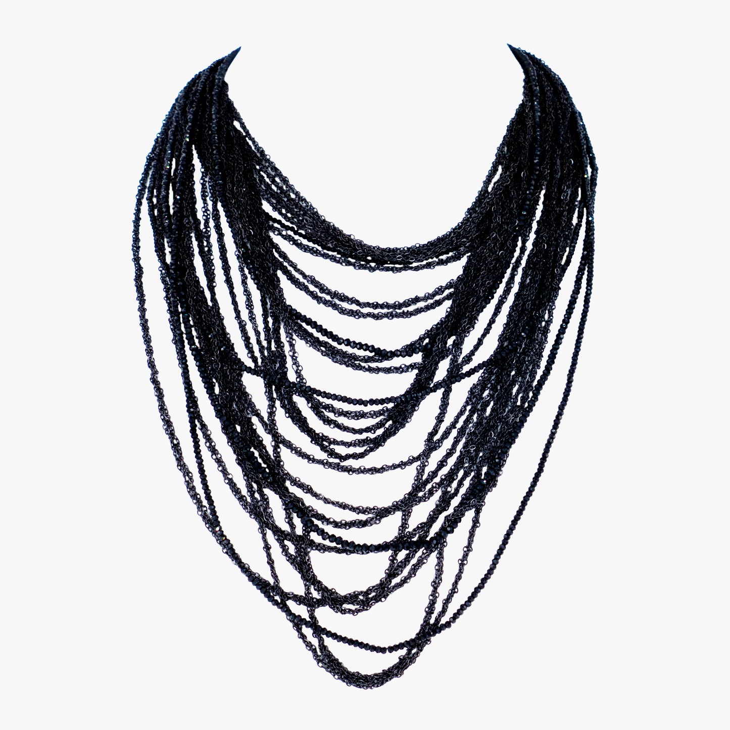 Jet Bead Necklace with Steel Chain