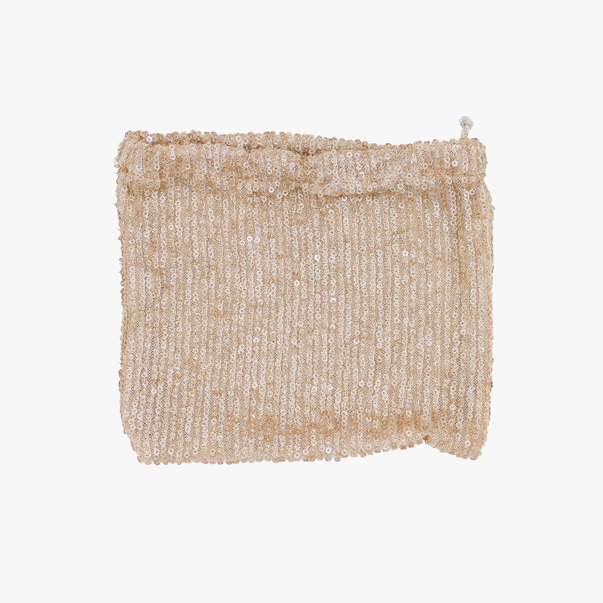 Pouch insert for Mela One-of-a-Kind Ivory Bag — handmade woven Zirconia bag in ivory with sequin pouch, made in South Italy
