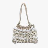Mela One-of-a-Kind Ivory Bag — handmade woven Zirconia bag in ivory with sequin pouch, made in South Italy
