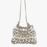 Mela One-of-a-Kind Ivory Bag — handmade woven Zirconia bag in ivory with sequin pouch, made in South Italy