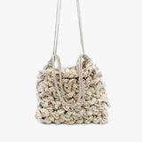 Mela One-of-a-Kind Linen Bag — handmade woven linen and Zirconia bag with sequin pouch and dual straps, made in South Italy