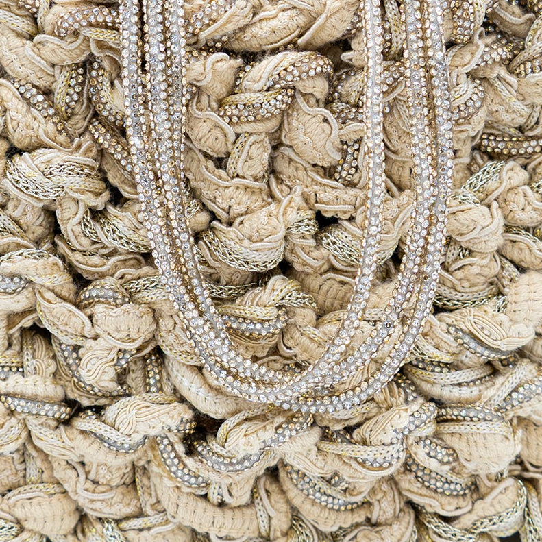 Mela One-of-a-Kind Linen Bag — handmade woven linen and Zirconia bag with sequin pouch and dual straps, made in South Italy
