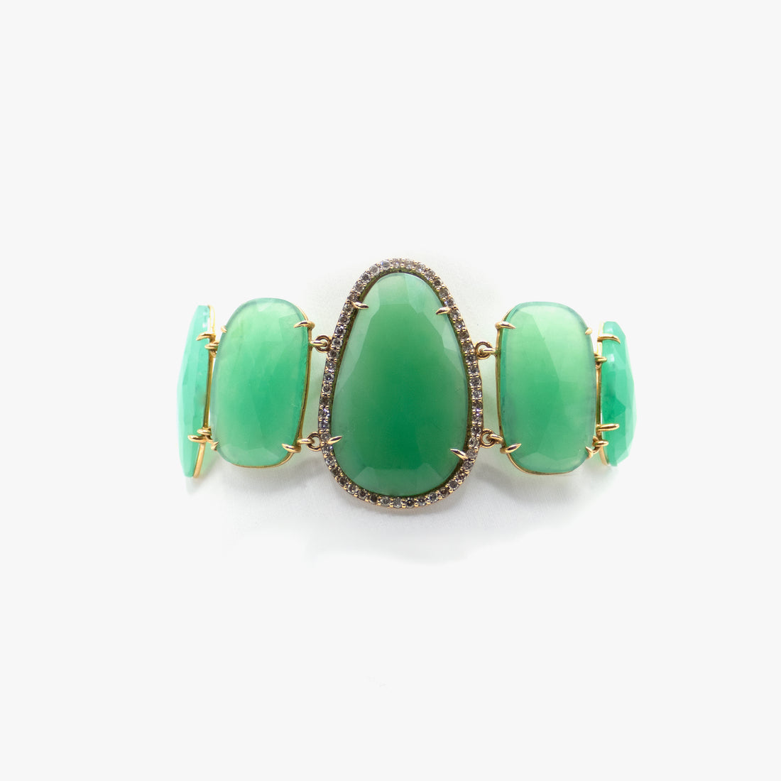 Green Opal Bracelet with 18 kt Gold and Diamonds