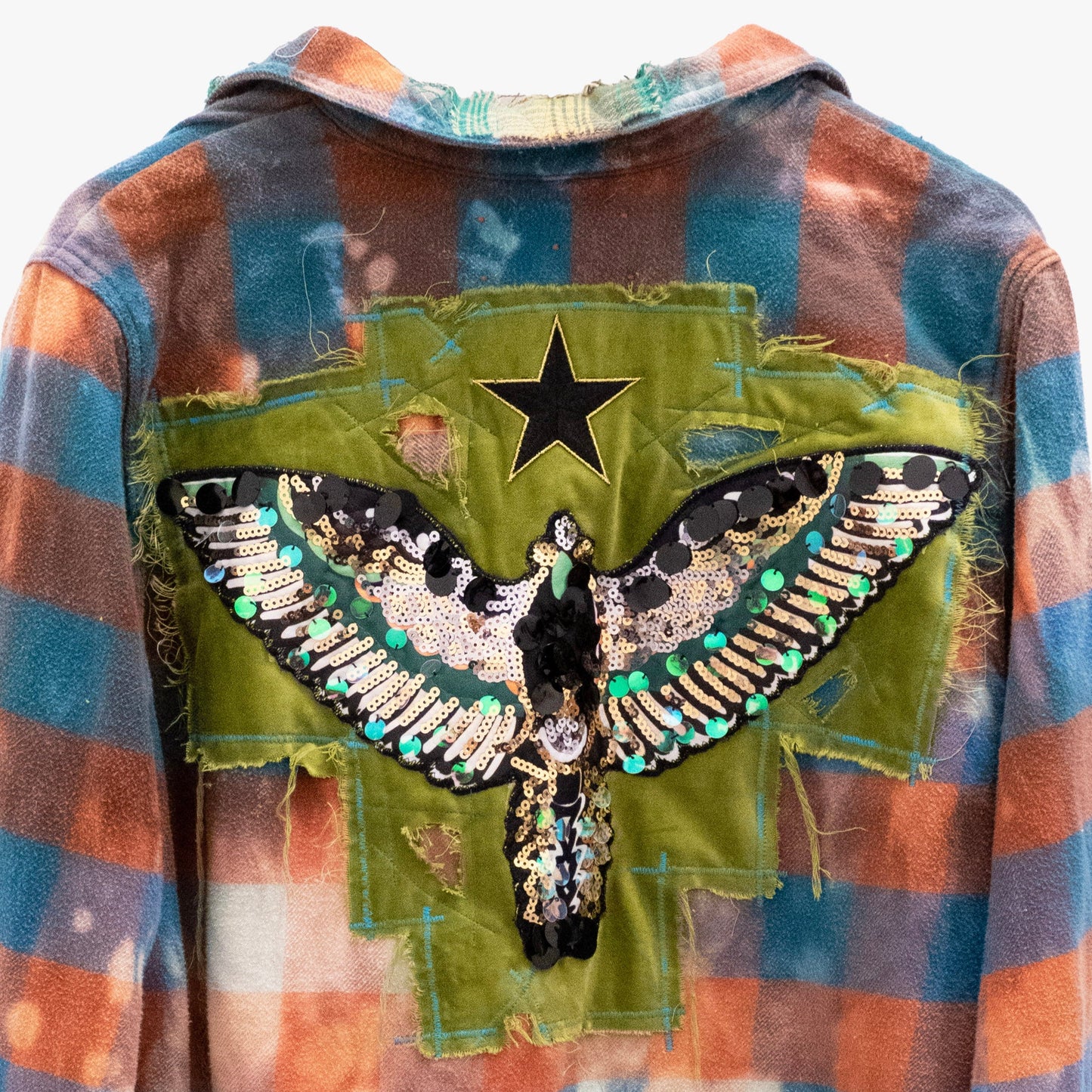 Over-dye Long Flannel with Sequin Bird
