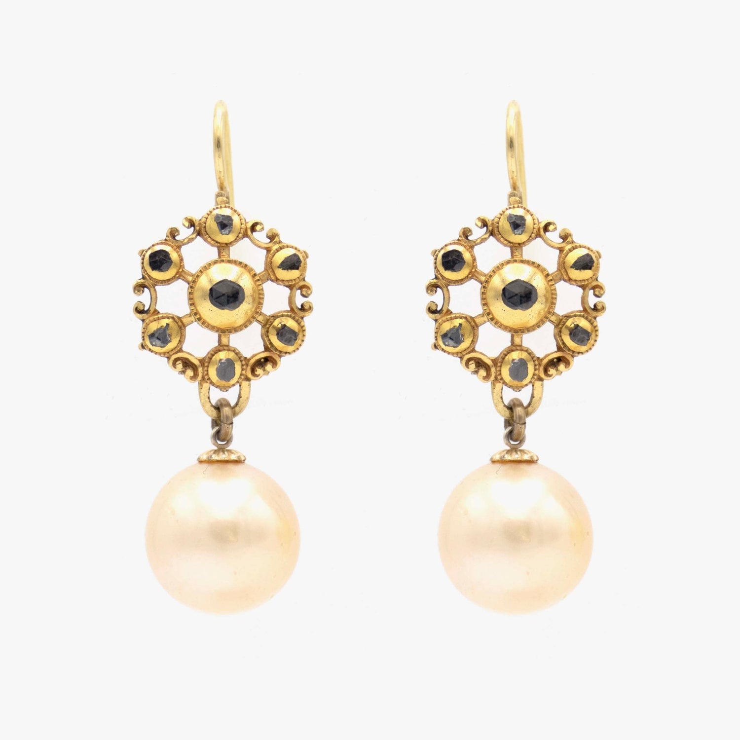 Irit Design Antique 18K Gold and Diamond Earrings with Pearls