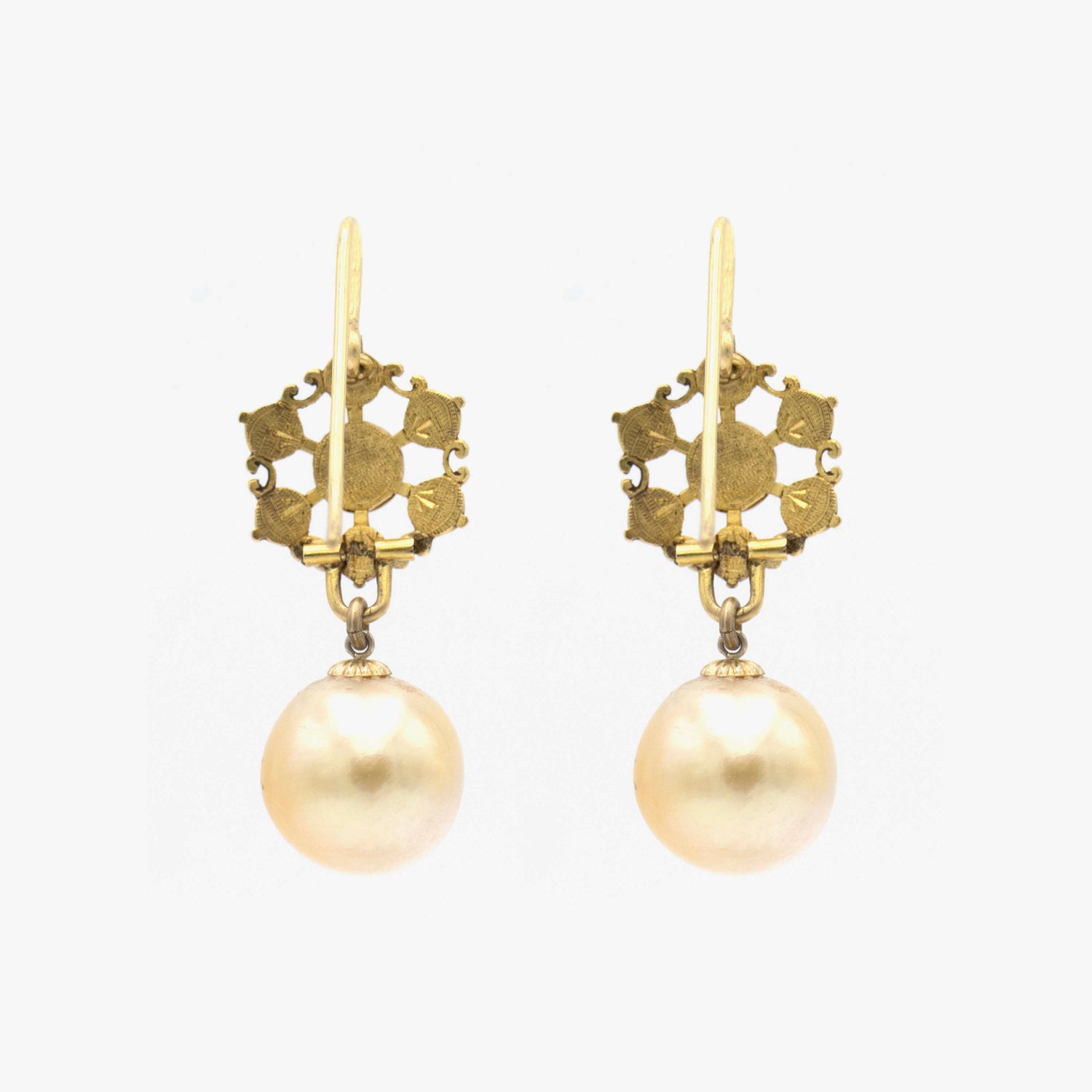 Irit Design Antique 18K Gold and Diamond Earrings with Pearls