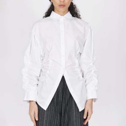White Cotton Poplin Gathered Shirt