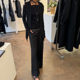 Isabel Benenato Straight Wide Leg Wool Pants
